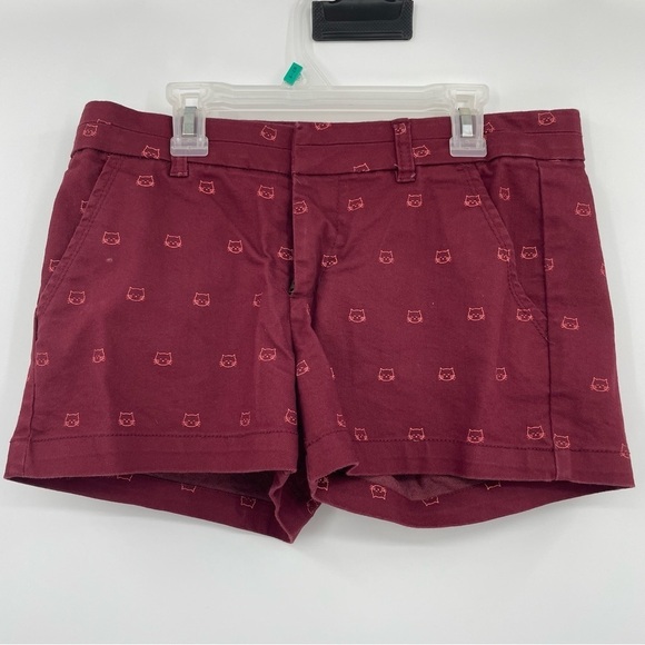 Harper Pants - Harper Jean Shorts – Kitten Print – Burgundy & Pink – Size Small